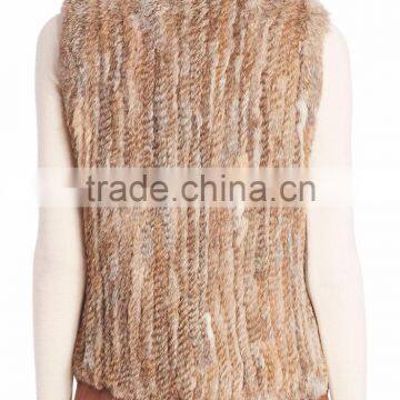 YRFUR YR014 Natural Brown Basic Model Apparel Top Quality Real Rabbit Knitted Fur Vest photo-2