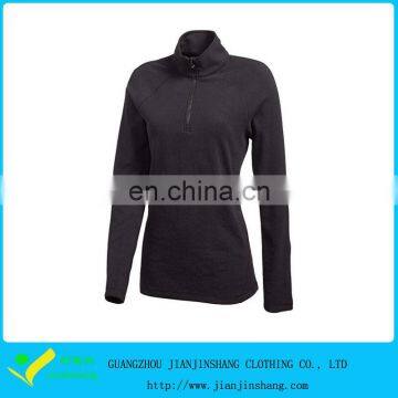 Black Color Turtle Neck Raglan Sleeve Polyester Zip Polo Shirts For Lady