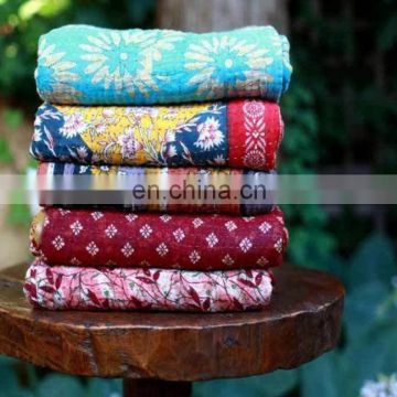 Indian Kantha Handmade Recycled Old Sari Kantha Quilt