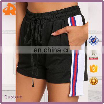 Wholesale China Product Sporty Chic Knit Shorts Black Side Stripe Drawstring Shorts