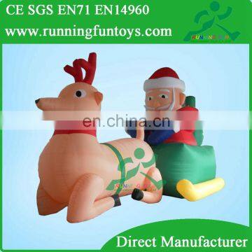 Shopping Mall Christmas Advertising Inflatable Santa Claus With Reindeer