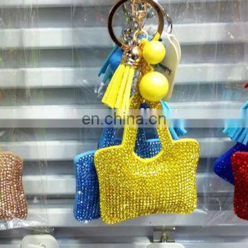 New design PU bag key chain with crystal