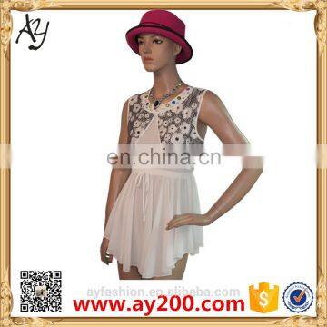 2016 Short Sleeve Design Floral Printed Style Chiffon Long Shirt White Colors Shirts for Womem photo-3