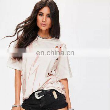 Pink Summer Distressed Washed Short Sleeve Women t Shirt photo-2