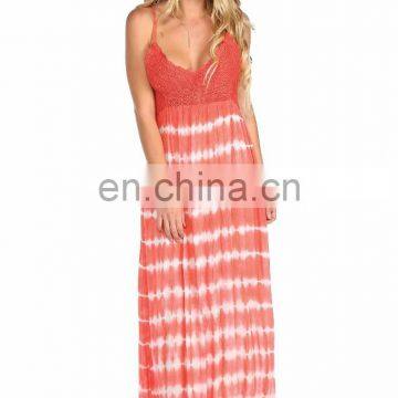 Tie & Dye Fashionable Girls Wear Spaghetti Strap Dress With crochet Yoke