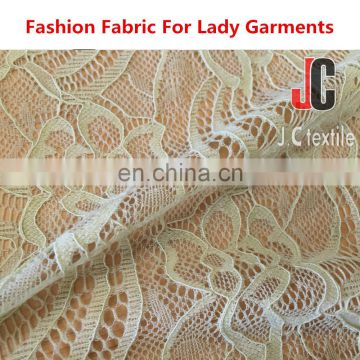 shaoxing 004 JC nylon spun elastic lace trim fabric wholesale lemon green lace fabric