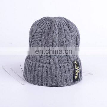 Winter custom logo knit acrylic with fur beanie hat