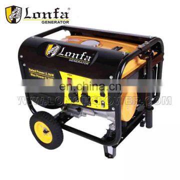 LONFA 100% Copper Wire Alternator 2.5kva 2.5kw JD Gasoline Generator with wheels optional