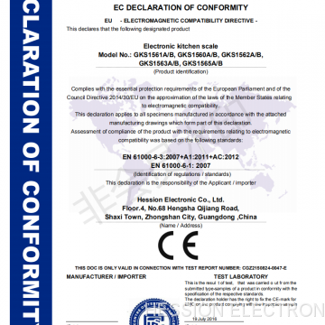 Kitchen scale CE certificate