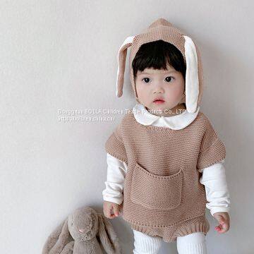 Wholesale and Retail Baby Suit Clothes Knitted Hat Pants Tops Solid Color Knitted Girl Sweater photo-5