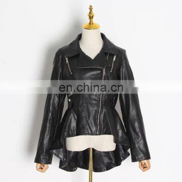 TWOTWINSTYLE PU Leather Lapel Collar Long Sleeve Asymmetrical Plus Size Casual Women's Jacket