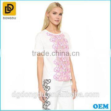 White lace hollow cut women's factory outlet t shirts