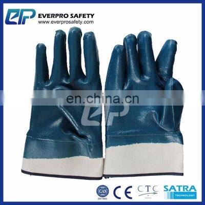 Oil Resistant Safety Cuff Cotton Jersey Shell Blue Nitrile Heavy Duty Gloves photo-4