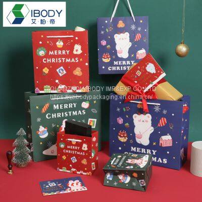 Customized white cardboard party and Christmas gift bags laminated bright film shopping bags
