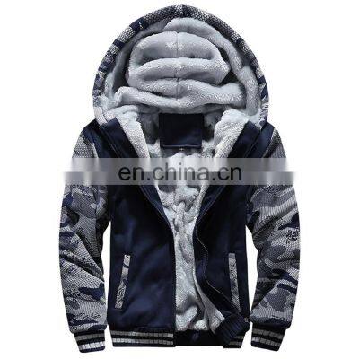 Custom LOGO fashion Mens Thick Warm Padded Lined Fleece Hooded Sweatshirt plus size Coat Jacket