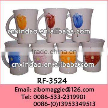 Flare Shape Overiszed Beautiful Floral Print Large Porcelain Water Cups Made in China