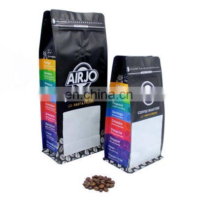 Custom printed recyclable 250g 500g 1kg matte black flat bottom pouch full color printing coffee bags with valve