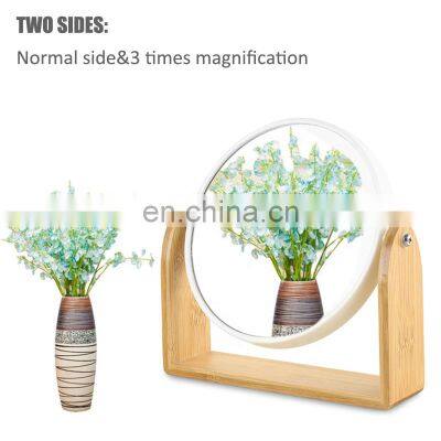 Household Bathroom Bamboo 2 Sided Makeup Mirror Cosmetic Standing Mirror photo-4