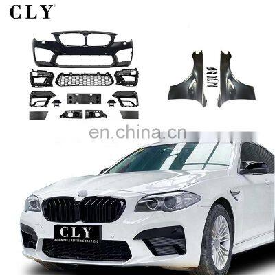 CLY Body kits For 2010-2017 BMW 5 Series F10 F18 Facelift 2021 M5 Front car bumper With Siamese large Grille Podium LED Fenders