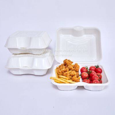 Customize PP hinged packaging tray Clamshell Blister food container togo 2 compartment fast food lunch food box