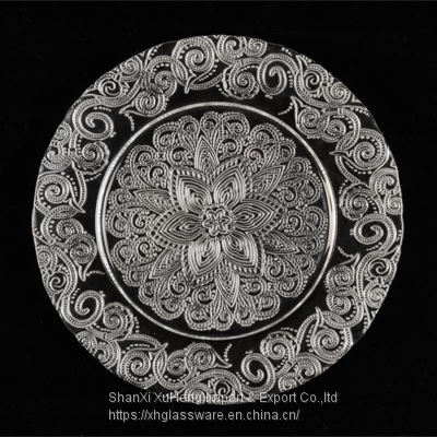 Factory Hot Selling Lace Design Decorative Colored Black And Clear Banquet Bulk Glass Wedding Charger Plates Wholesale photo-5