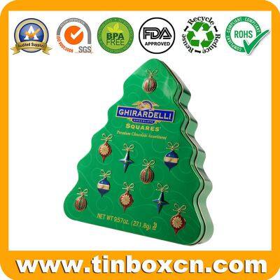 Tree-Shaped Christmas Chocolate Tin Box With Eye-catching Embossing