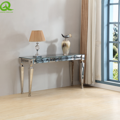 Modern Stainless Steel Console Table Black GlassTop Rectangle Table for Home Hotel