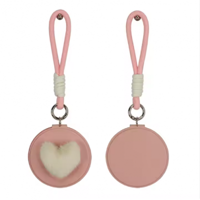 New Design Round Pocket Cosmetic Mirror With Rope Cute Style Travel Mirror PU Leather Magnify Compact Makeup Mirror Customized photo-4