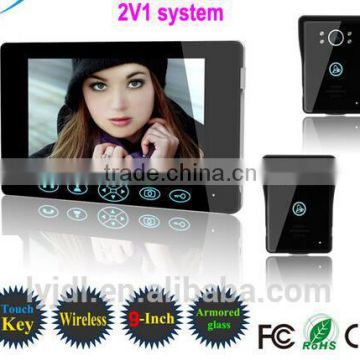 Hot selling 9''color wireless video door bell,alarm video intercom doorbell,wireless unlocking