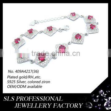 2016 Indie chunky 925 sterling silver ruby cz rhodium plated tennis bracelets