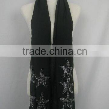 2015 Spring New Solid Color Fashion Lady Scarf With Hot Fix Rhinestone Stars