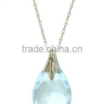 14k Gold Pendant Necklace with Genuine Briolette Blue Topaz,Nature Crystal Necklace