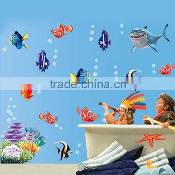 Underwater World 3d Wall Stickers Sea Fish star Cartoon bathroom nursery home decor Pvc wall decals mural 617