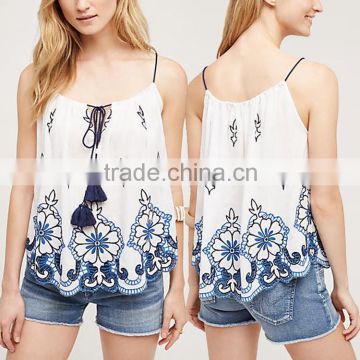 Ladies Tops Latest Swing Tank Top Design Fashion Embroidered Tops for Women 2016 HSt7537