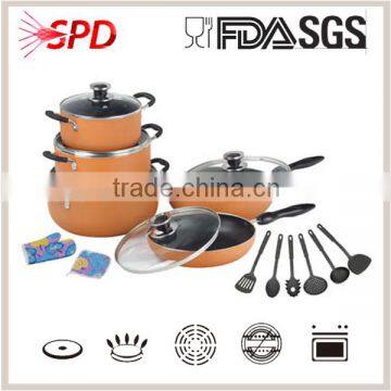 high quality SGS FDA 16 Pcs eco ceramic coating nonstick aluminum cookware sets