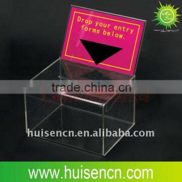 Cube Acrylic ballot box with slide board from China supplier