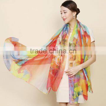 High Quality Scarf Wholesale Lady's Elegant Digital Printed Silk Scarf, Hangzhou Silk Chiffon Scarves and Shawls China Supplier's Choice photo-6