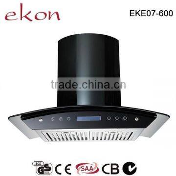 60cm black SUS Baffle Filter Curved Glass Chimney Hood