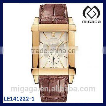 Fashion Men's Genuine Leather Strap Yellow Gold Plated Stainless Steel 316L Self Wind Watch Automatic