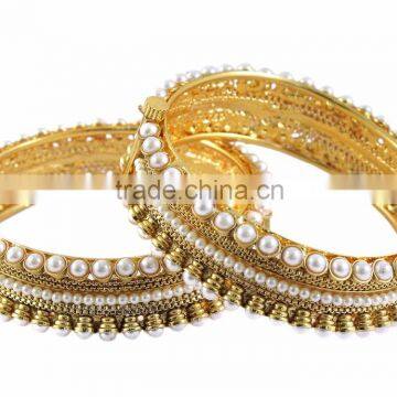 Indian Fashion Pearl Gold Plated Bangle Bracelet Set For Women photo-2