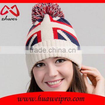 British National Flag Knitted Beanie With Pom Poms and Top Ball photo-3