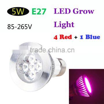 4 Red 1 Blue E27 5W LED Plant Grow Light Hydroponic Lamp Bulb for Indoor Flower Plants Growth Vegetable Greenhouse 85-265V