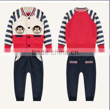 monkey cartoon boys 2 piece suit and fashion button closing