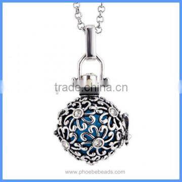 Wholesale Antique Silver Flower Musical Sound Bell Harmony Pregnancy Hollow Chime Box Cage Necklace BAC-M029