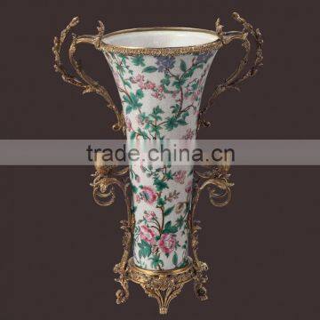 C10 HANDMADE antique brass china flower vase