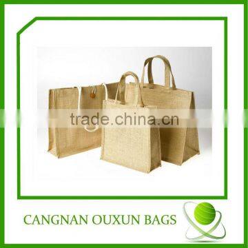 fashion jute tote bag with leather handles