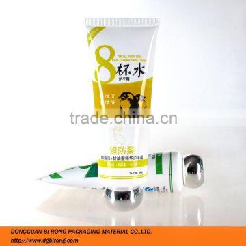 white cosmetic plastic tube for hand cream with chrome screw cap