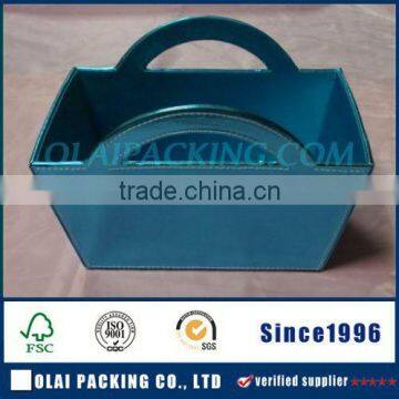 blue large capacity leather box for hamper with handle