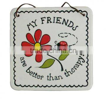 Ceramic square hanging board with flower