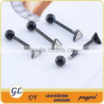 Tongue rings wholesale black triangle design with white crystal hot sell new design product